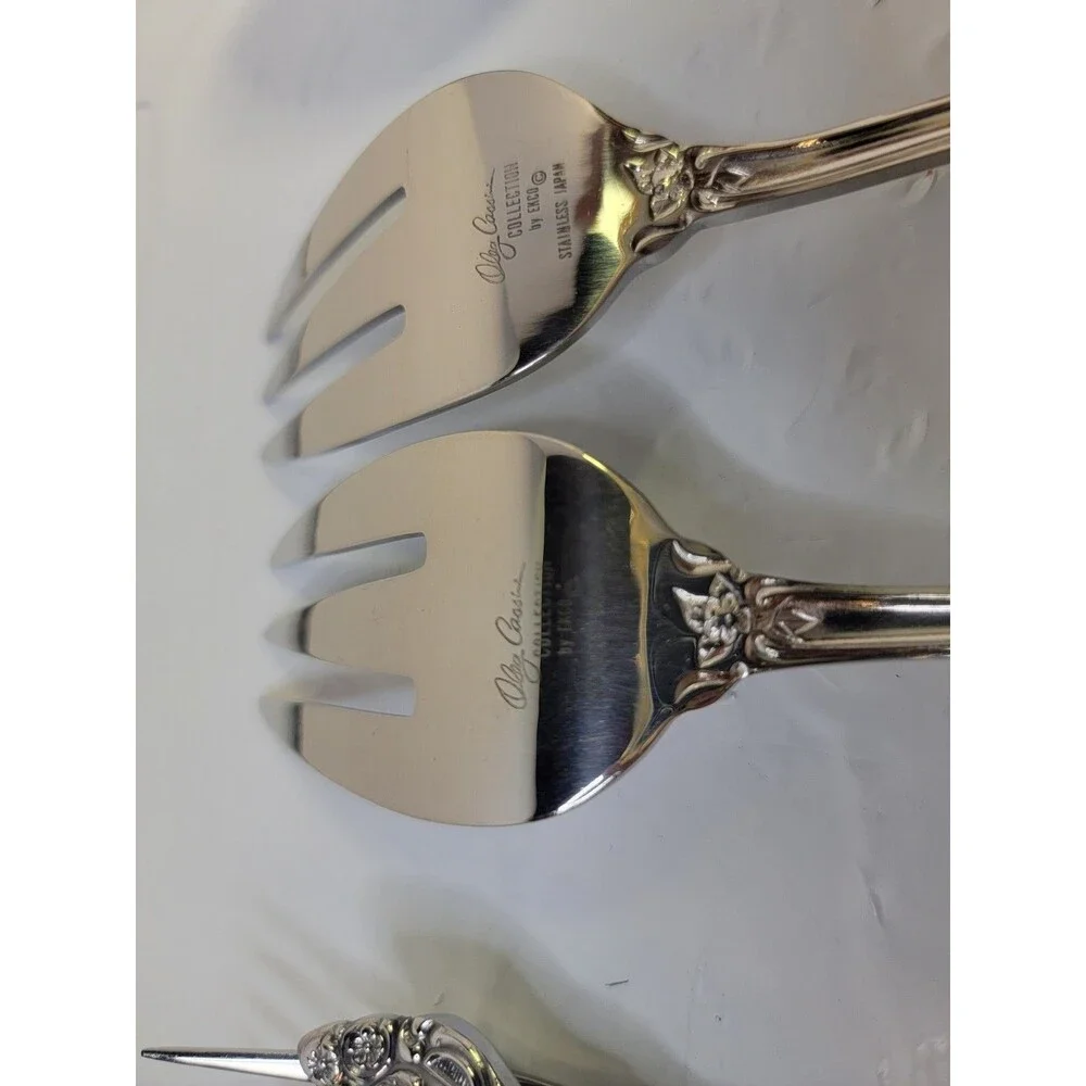 Olga Corsini EXCO Stainless Japan Flatware Lot 27 Floral Rose Serving Pieces